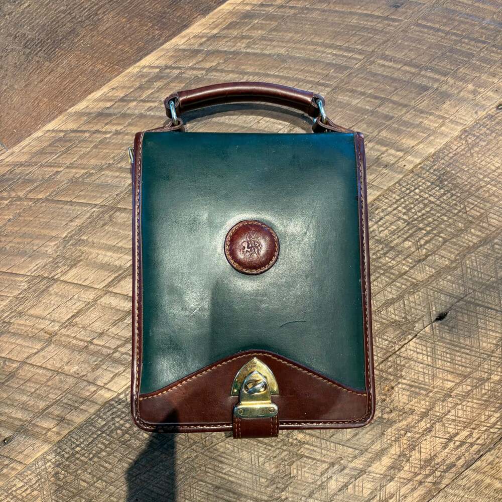 Vintage Ralph Lauren Green Brown Travel Organizer Case Briefcase Portfolio Brass